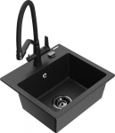 Granitinė virtuvinė plautuvė Mexen Milo su mai&scaron;ytuvu ir sifonu, Metallic black/Silver/Black