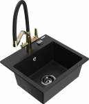 Granitinė virtuvinė plautuvė Mexen Milo su mai&scaron;ytuvu ir sifonu, Black/Gold