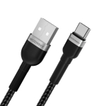 USB-A - USB-C kabelis su nailoniniu apvalkalu, 2.4A, 1m, juodas