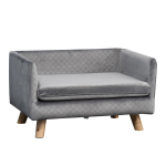 &Scaron;unų sofa su medinėmis kojelėmis, &scaron;unų lova, naminių gyvūnėlių sofa, &scaron;unų kilimėlis mažam &scaron;uniui iki 8 kg, aksominio lietimo, pilka, 64 x 45 x 36 cm