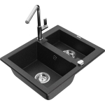 Granitinė plautuvė Mexen Carlo su mai&scaron;ytuvu Flora 6518-73-670401-00, juoda/sidabrinė metallic