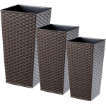 3x vazono rinkinys Gėlių vazonas Rattan Mocha įdėklas 68cm