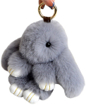 Didelis kailinis pomponinis raktų pakabukas RABBIT zuikis 17 cm