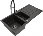 Granitinė virtuvinė plautuvė Mexen Andres su mai&scaron;ytuvu ir sifonu, Metallic black/gold