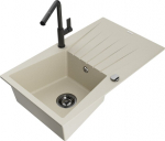 Granitinė virtuvinė plautuvė Mexen Cesar su mai&scaron;ytuvu ir sifonu, Beige/Black