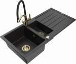 Granitinė virtuvinė plautuvė Mexen Andres su mai&scaron;ytuvu ir sifonu, Metallic black/silver/black/gold