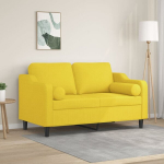 Dvivietė sofa su pagalvėlėmis, &scaron;viesiai geltona, 120cm, audinys