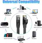 Ikbc lan kabelis 30 metrų, tinklo kabelis 30 m cat 6 didelio greičio gigabitinis interneto kabelis, plok&scaron;čias rj45 kabelis, vandeniui atsparus ethernet kabelis, 30 m, juodas, skirtas mar&scaron;rutizatoriui modemui ps4/5 (30 spaustukų)