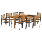 vidaXL Sodo valgomojo komplektas 9 pcs Juoda Kietos akacijos mediena