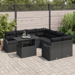9 dalių sodo sofa rinkinys su pagalvėmis Juoda poli ratanas,2 vietų sodo sofa su pagalvėmis Juoda poli ratanas