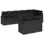 9 dalių sodo sofos komplektas su pagalvėmis Juoda poli ratanas,2-vietė sodo sofa su pagalvėmis Juoda poli ratanas