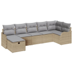 7 dalių sodo sofa rinkinys su pagalvėlėmis smėlio poli ratanas,2 vietų sodo sofa su pagalvėlėmis smėlio poli ratanas