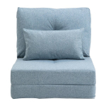 HOMCOM Grindų kėdė 2-in-1 Sulankstoma lova su reguliuojamu atlo&scaron;u, grindų sofa su dekoratyvine pagalve, grindų sėdynės pagalvė svetainei, miegamajam, linas, dangaus mėlyna, Dangi&scaron;kai mėlyna