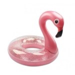 Pripučiamas guminis plaukimo ratas - flamingas, rožinis su blizgučiais