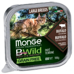 Monge BWild Cat Grain Free All Large Breeds keptas pa&scaron;tetas katėms su Buivoliena ir Daržovėmis 100g