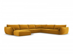 Panoraminė de&scaron;inioji kampinė velvet sofa Vanda, 8 sėdimos vietos, geltona (garstyčių)