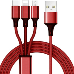 Daugiafunkcis 3-in-1 USB įkrovimo kabelis mob. telefonams, Raudona