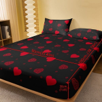 1vnt Raudona Meilės Ra&scaron;tų Frotinė Paklodė, DF Fitted Sheet-true Love Black
