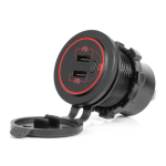 Vandeniui atsparus telefono įkroviklis su jungikliu ir raudonu LED pa&scaron;vietimu, 2xUSB-C 12/24V AMIO-04224