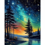 Tapybos pagal skaičius rinkinys &bdquo;Žvaigždėtas dangus vir&scaron; mi&scaron;ko&ldquo; (40&times;50 cm, be rėmelio) su auk&scaron;tos kokybės akriliniais dažais &ndash; kūrybi&scaron;ka veikla ir įspūdingas paveikslas jūsų namams.