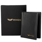 Eleganti&scaron;kas juodas natūralios odos kortelių dėklas WINGS su RFID apsauga vyrams, 11x9x1 cm prakti&scaron;ka dovana
