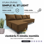 Didelis kampinis sofos be porankių Simple XL St Light Rudo spalvos