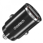 Automobilinis įkroviklis Choetech Tc0006, 30w Pd 3.0, Usb-a + Usb-c, juodas