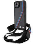 BMW M Edition Carbon Tricolor Lines & Strap dėklas iPhone 15 Plus / 14 Plus - juodas