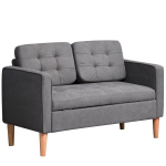 Dvivietė audinio sofa su nuimamomis pagalvėlėmis, guminmedžio ir medvilnės apdaila, pilka, 117&times;62&times;78 cm