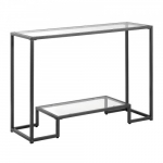Konsolinis stalas, 107x35.4x75.5 cm, juodas, stiklas ir geležis