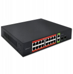 Qoltec Gigabit Ethernet PoE tinklo komutatorius | 16x RJ45 | 2x RJ45 uplink | 2x SFP | 1000 Mb/s
