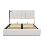 Mink&scaron;ta lova 160&times;200 cm su USB ir hidrauliniu patalynės dėže, lininis audinys, smėlio