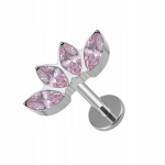 Titano labret auskaras su rožiniais cirkoniais, 1.2/8 mm