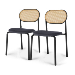 Juodos valgomojo kėdės 2 vnt. rinkinys su rotango atlo&scaron;u ir mink&scaron;ta sėdyne, skandinavi&scaron;ko stiliaus dining chair