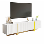 TV spintelė 190 cm, 3 durys, 2 stalčiai, balta su auksu ir medžio ra&scaron;tu