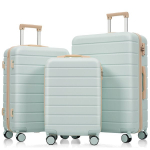 Kietų lagaminų rinkinys M-L-XL, ABS, TSA, spinner ratukai, pilkai žalia