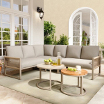 Garten lounge komplektas 6-7 vietoms, kampinė sofa su reguliuojamomis kojomis, beige