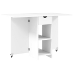Sulankstomas valgomasis stalas 114,5x70x75 cm, 1 stalčius, atviros lentynos, balta