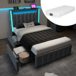 Viengulė lova su LED, USB ir 2 stalčiais 90x200cm su čiužiniu 1 vnt