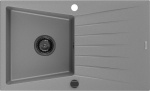 Mexen Cesar granito plautuvė su viena kamera ir nusausintuvu 775 x 470 mm, pilka, juodas sifonas - 6514771010-71-B, 775 x 470 x 190 mm