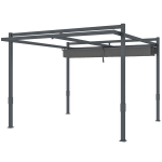 Pergola paviljonas, apie 3,5 x 3 m, aliuminis, stabilus, atsparus žiemos sąlygoms, saulės apsauga su reguliuojamu stumdomu stogu, pilkos spalvos