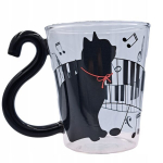 Stiklinė Katė Puodelis Kavai Arbatai Uodega juostelė 300ml Dovana Mėgėjai