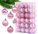 Rožiniai nedūžtantys eglutės žaisliukai, tradiciniai, rinkinys 48 vnt.