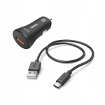 Automobilinis įkroviklis Hama Usb-c / Qualcomm Qc 3.0, juodas