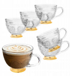 Altom Design Daisy rinkinys: 6 stiklinės kavos/arbatos puodeliai dideli 430 ml su auksiniu pagrindu