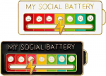 Social battery ženkliukas, 2 vnt. juokingų sagės socialinei nuotaikai 7 dienoms, interaktyvūs nuotaikos ženkliukai, social battery emalio ženkliukai, ženklelis, mielos sagės, papuo&scaron;alai (balta ir juoda), metalas