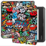 Giopuey dėklas, suderinamas su Kobo Libra Colour, atverčiamas dėklas, Pu oda + mink&scaron;tas Tpu dėklas, automatinis užmigdymas/pabudimas, 360&deg; apsauga, graffiti