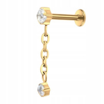 Piercing Aukso spalvos labretas su grandinėle ir cirkoniais Lobe Helix 1,2/6