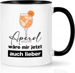 Joymaking kavos puodelis su užra&scaron;u "aperol w&auml;re mir jetzt auch lieber" [vokiečių kalba] aperolio dovana moterims vaikinui kolegai 310 ml juodas