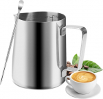 Hisdricus nerūdijančio plieno pieno ąsotis, 350 ml, Barista pieno ąsotis, pieno ąsotis su matavimo žyme ir Barista priedais, Latte Art pie&scaron;tukas kapučino ir latte, espresso, sidabrinis